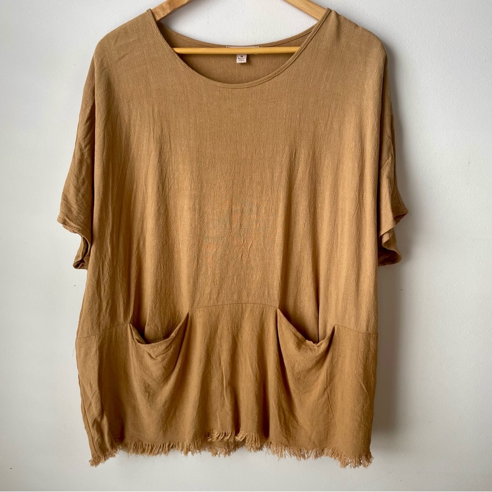 Remixmess Women’s Brown Linen Blend Lagenlook Top - Size Medium